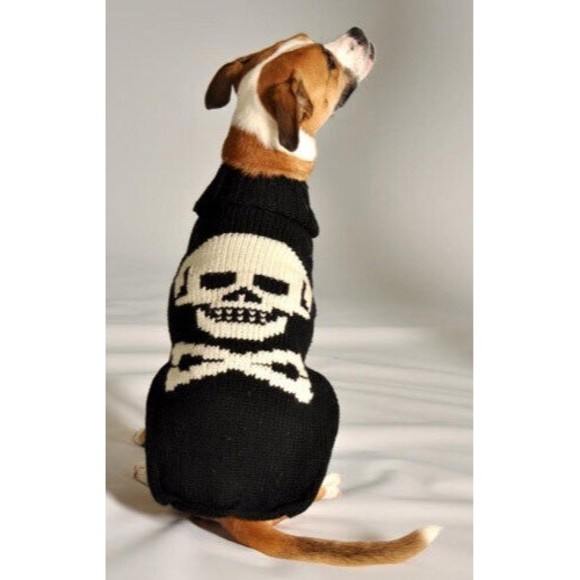 Chilly Dog Black Skull Wool Dog Winter Sweater Sizes XXS-XXXL - Picture 1 of 3